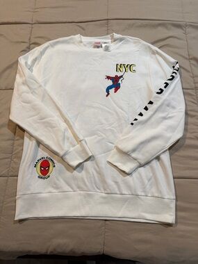 Spiderman White Crewneck Sweater with NYC Graphic